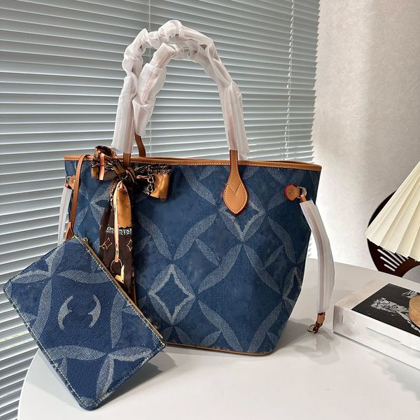 Nunca mm designer completo denim bolsa de compras feminina grande capacidade bolsa de couro de alta qualidade alça bolsa de ombro bolsa carteira