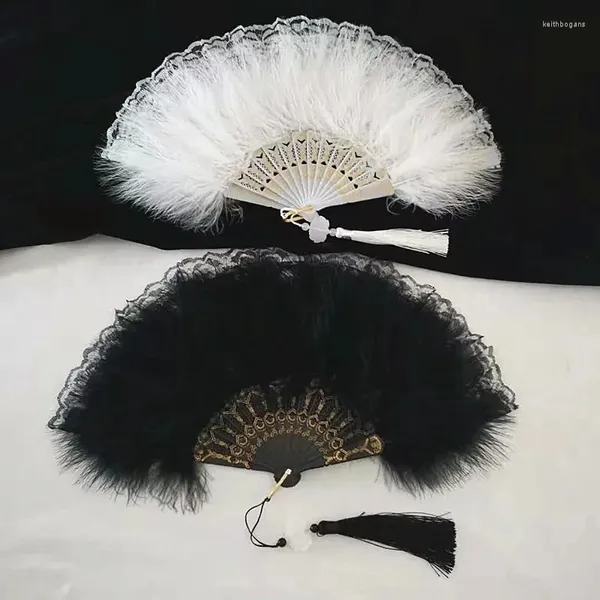 Dekoratif Figürinler Missdeer 1pc Peluş Tüyler Katlanır Fanlar Basit Vintage Dance El Fan Tassel kolye süslemeleri kabarık balo