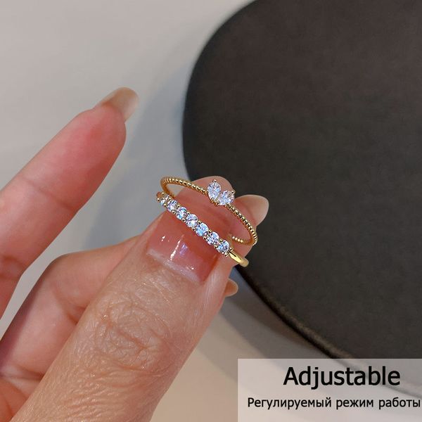 Gold Color Heart Zircon Rings Set para mulheres meninas minimalismo ajustável