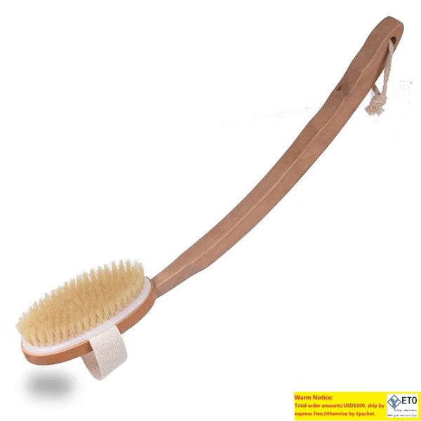 Spazzola da bagno in setole di cinghiale di alta qualità Spazzole per il corpo in pelle secca con manico in legno piegato rimovibile DrySkin BodyBrush