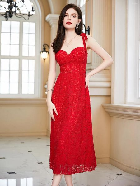 Vestidos informales 2023 elegante espagueti rojo celebridad noche para mujeres encaje sin respaldo graduación vestido de fiesta sexy vestido de fiesta de cumpleaños