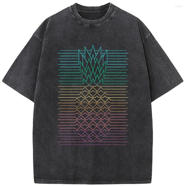 Erkek Tişörtleri Geometrik Doğrusal Ananas Kısa Kollu Gömlek 230 gram yüksek kaliteli yıkanmış eski tshirt vintage renkli erkek tişörtler