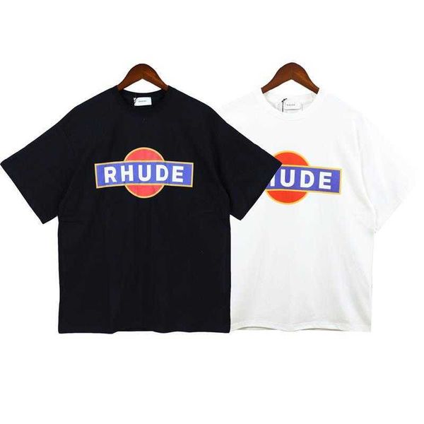 Roupas de moda de grife Tees Hip hop TShirts Rhude Masculina Estampada Popular Pequeno Grupo Simples Estilo de Rua Casal Tendência Marca T-shirt de Manga Curta Solta Streetwear