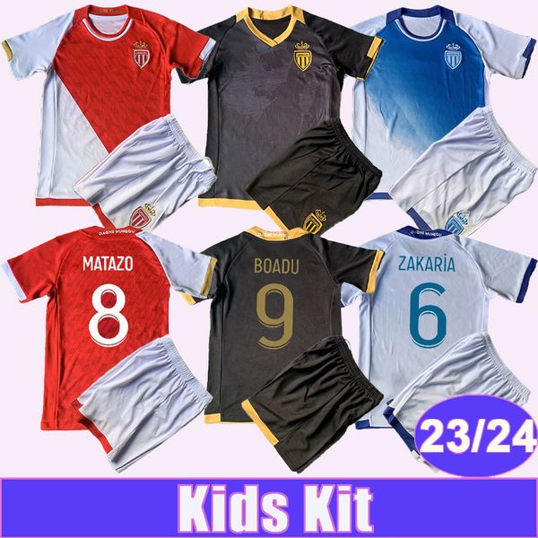 23 24 Monaco Kids Kit Futbol Formaları Felix Fofana Minamino Embolo Ben Yedder M. Camara Zakaria Boadu Golovin Vanderson Evde 3. Futbol Gömlekleri
