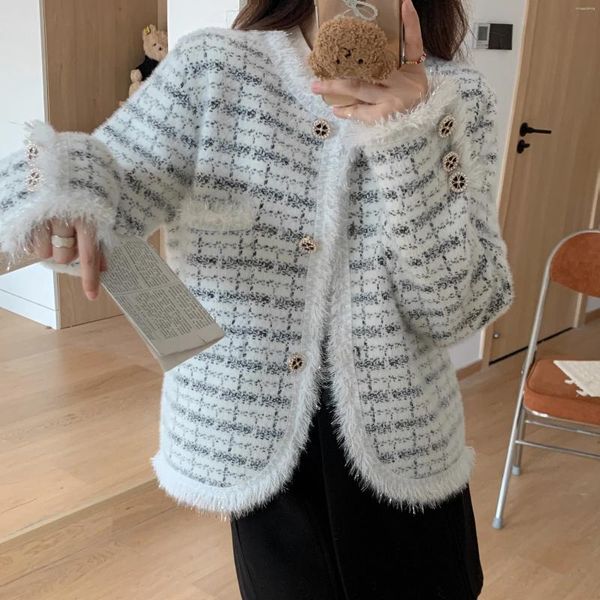 Frauen Strick Übergroßen Strickjacke Jacken Kleidung Mode Quaste Mohair Gestrickte Gestreifte Pullover Sueter Mujer 2023 Ropa