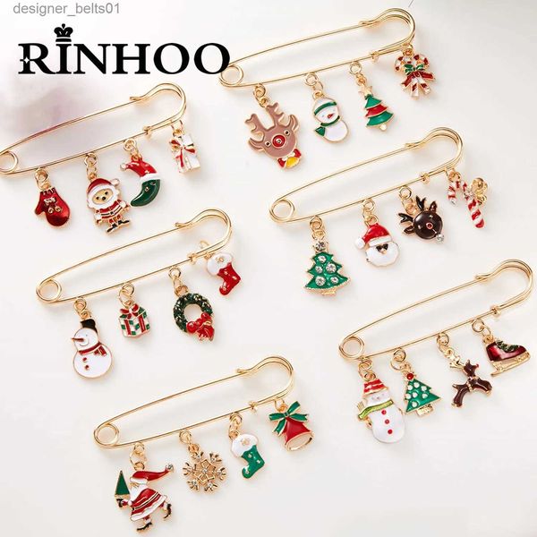 Pins Broches Rinhoo Feliz Natal Broche Xmas Tree Santa Claus G Sock Snowman Deer Snowflake Chain Tassel Big Needle Pins Party JewelryL231120