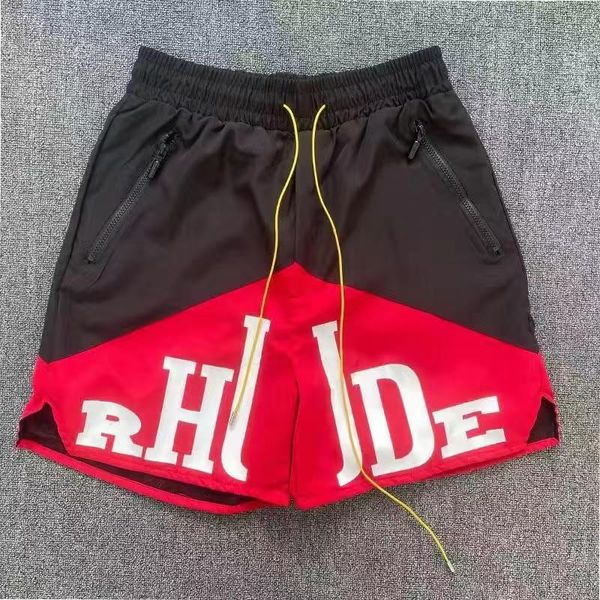 Mens shorts verão de alta qualidade Rhude Painel Logo Short Women Designers Troushers Motion Pants Fashion Fashion Secy de praia S4