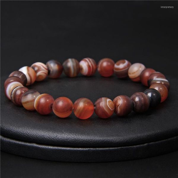 Braccialetto da uomo in filo di pietra naturale Agate Perline Colorate Chakra a strisce smerigliate Gioielli maschili da donna