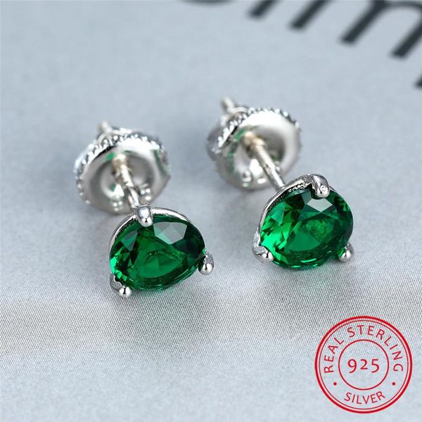 Brincos de garanhão fêmea fofa 6/7/8mm Emerald Green Stone Real 925 Prata de prata esterlina para mulheres Brincho de parafuso pequeno