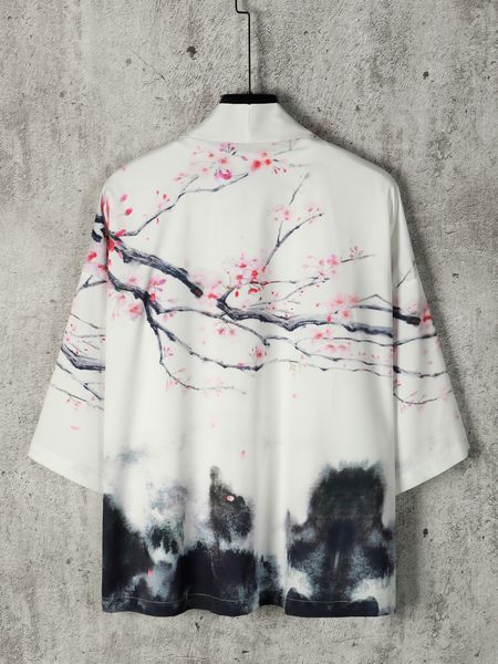 Camisas casuais masculinas 2023 Summer Streetwear Kimono Cardigan Print