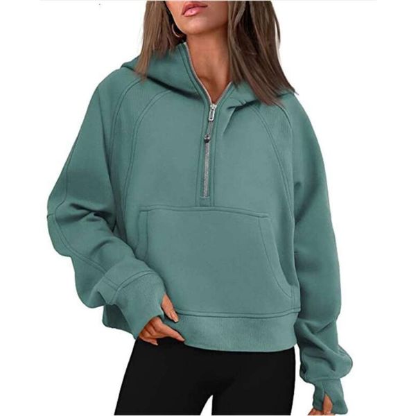 lululemen Damen-Yoga-Sweatshirt, Outfit, Anzug, Kapuzenpullover, halber Reißverschluss, Damenmode, Damen-Sportpullover, lockere Gymnastikjacke, Fitness, kurzer Plüschmantel, Sweatshirt