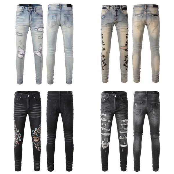 Roxo Jeans Designer Mens Marca Denim Mulheres Preto Alta Qualidade Itália Homem Calças Longas Atacado Slim Straight