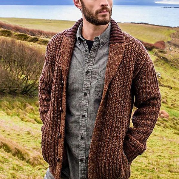 Männer Pullover Männer Herbst Mode Revers Knopf Vintage Herren Pullover Strickjacke Slim Fit Langarm Solide Dicke Gestrickte Jacke mantel