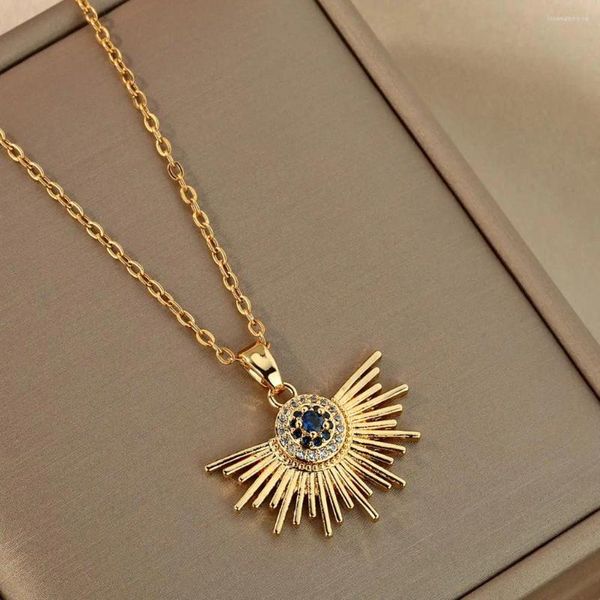 Ожерелья с подвесками Kinitial, лазерная резка, модное ожерелье из нержавеющей стали с золотыми подсолнухами и рассеянным светом на юбилей