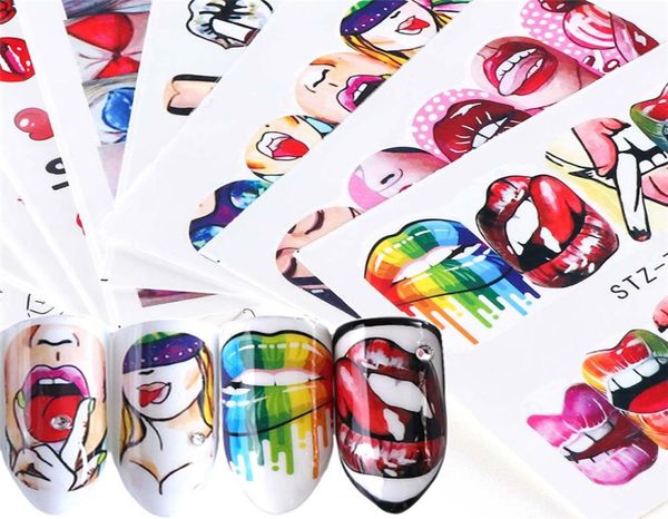 Pop Art Designs Adesivo de unhas DIY Decalques de transferência de água Cool Girl Sexy Lips Decorações Full Wraps Nails Dicas de beleza Manicure Acces6572615