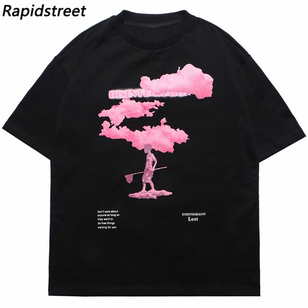 Herren T-Shirts Streetwear Männer Harajuku T-Shirt Rosa Wolke HipHop T-Shirt Sommer Kurzarm T-Shirt Baumwolle Schwarz Weiß Tops T-Shirts Hip Hop 230420