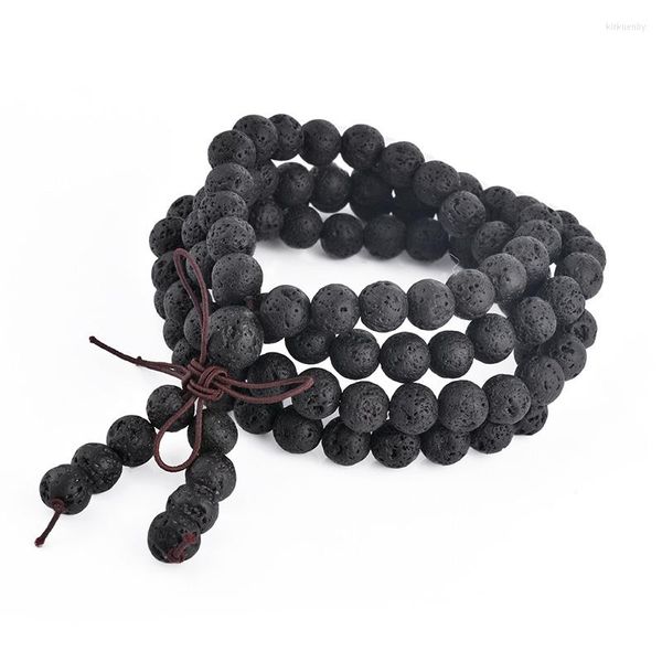 Kolye Kolyeleri 1 PC 6mm 8mm Doğal Lava Kaya Taşı Şifa Taşları 108 Budist Dua Boncukları Tibetan Mala Bilezik Kolye