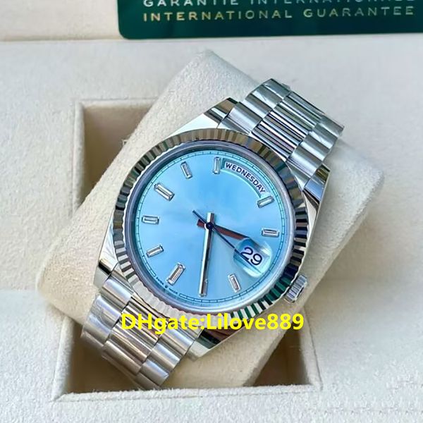 Orologio da uomo Macchinario automatico 40mm Quadrante blu ghiaccio con diamanti a taglio quadrato Orologi Chiusura pieghevole Design impermeabile 228236 Orologi con numeri arabi