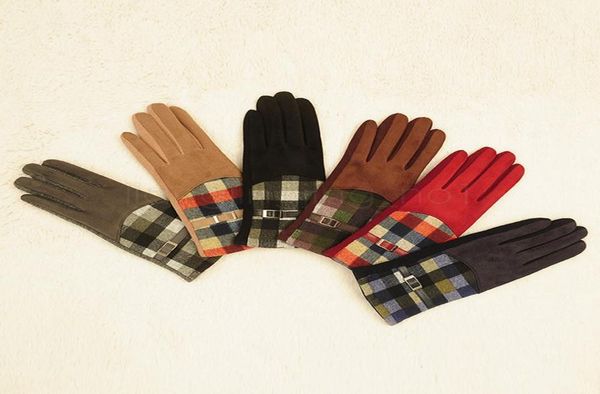 6 стилей, клетчатые замшевые перчатки, женские велосипедные варежки, зима-осень, теплые теплые варежки для езды на открытом воздухе, сетчатые перчатки на пальцах, 2 шт., лот5137789