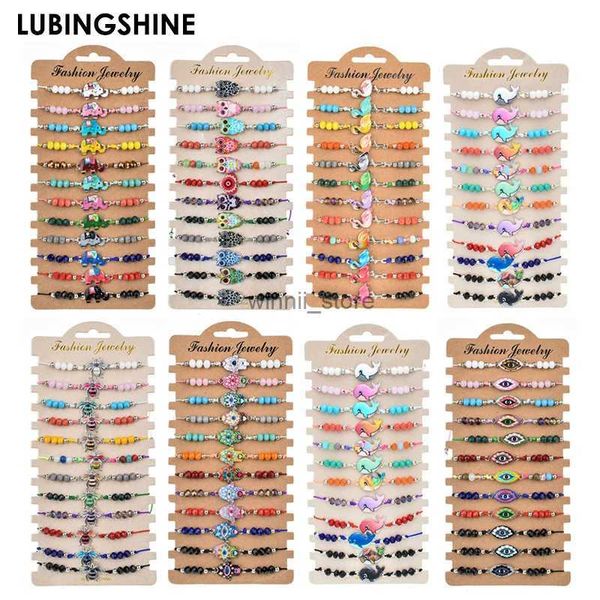 Zincir 12pcs/set bohem renkli fil hayvan takılar örgülü bilezikler kadın kristal boncuk ip zinciri yoga bilezik anklet mücevher231120