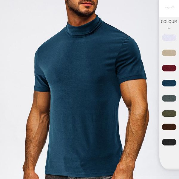 Camisetas masculinas Summer Fashion America estilo masculino Turtleneck de manga curta cor sólida cor slim fit