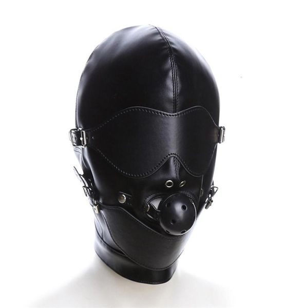 Women039s sexo preto t191028 fetiche máscara masculino cosplay couro cosply bola pu máscaras brinquedo jogo escravo asfixia porto ajustável para ma1331764