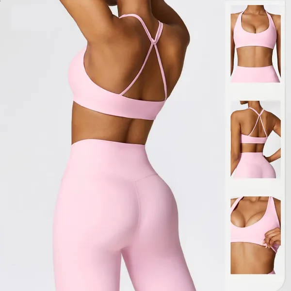 Roupa de yoga logotipo personalizado sexy lixar beleza volta sutiã esportivo ao ar livre correndo colete de fitness ginásio de secagem rápida apertado superior roupa interior feminina