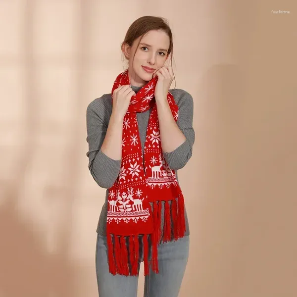 Шарфы Рождественский мультфильм оленей Снежинка Красный/черный теплый шарф для мужчин и женщин