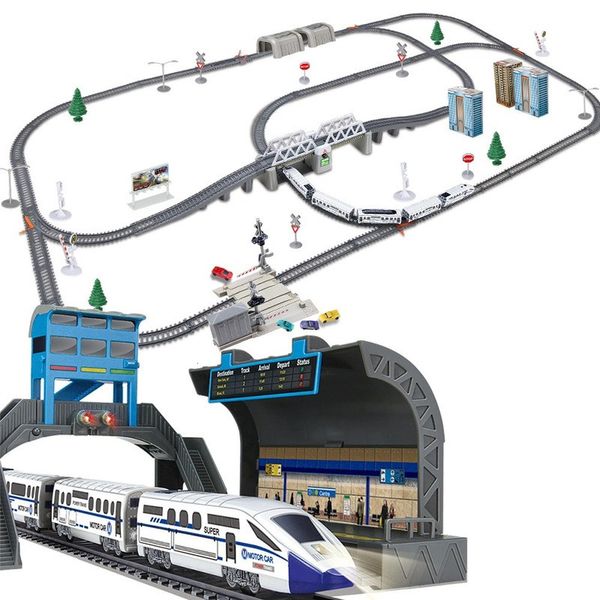 ElectricRc Track Elektrikli Tren Yüksek Hızlı Model Demiryolu Uyum Raylı Oyuncak Araba Montajı Diy Set Çocuklar için Noel Hediyesi 230419