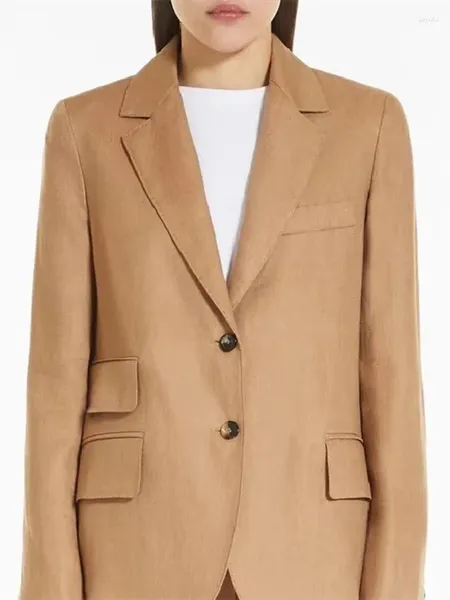 Damenjacken Frauen Khaki Blazer Mantel Einfarbig Doppelknöpfe Langarm V-Ausschnitt Jacke Outwear für Dame Büro Herbst 2023