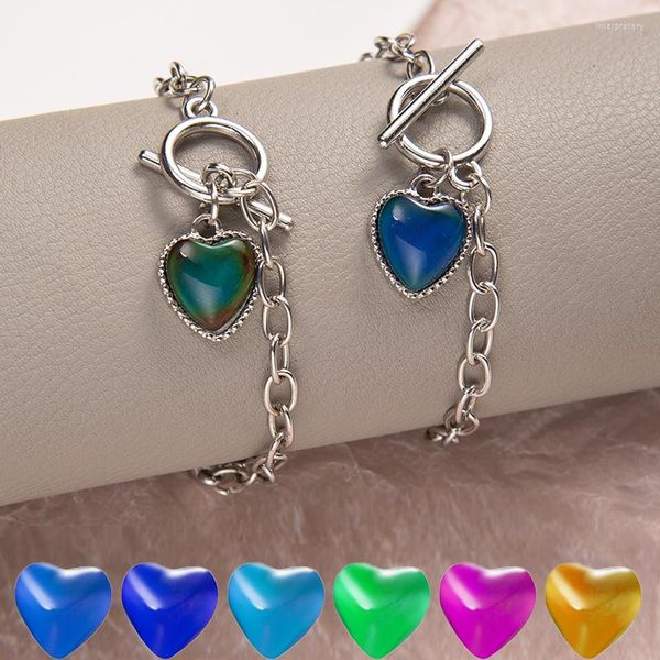 Bracelets de charme Magnético Mudança Colorida Humor Pingente de coração para mulheres Controle de temperatura Moda de bracelete de cor de cor de temperatura Moda de pulseira