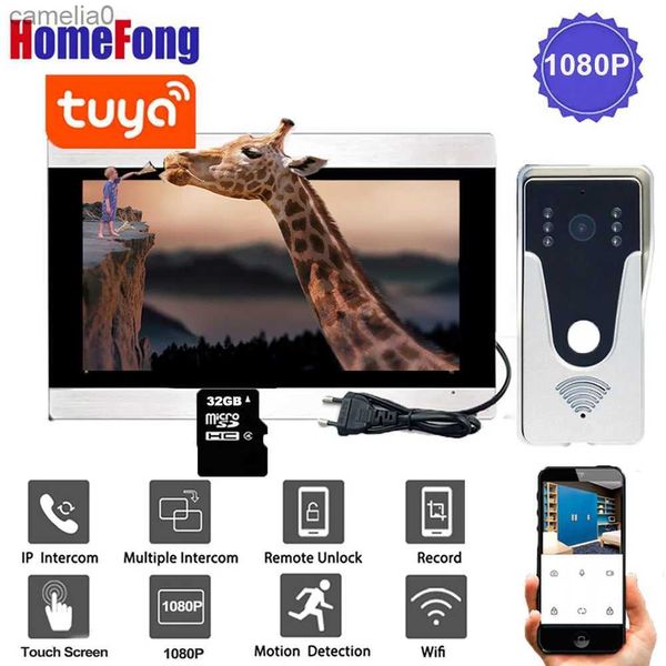 Kapı Zilleri Homefong 7 inç Kablosuz Video Kapı Telefon HD 1080P Dokunmatik Ekran Kablolu WiFi Video Intercom Doorbell Kamera Ev Güvenliği Accessl231120