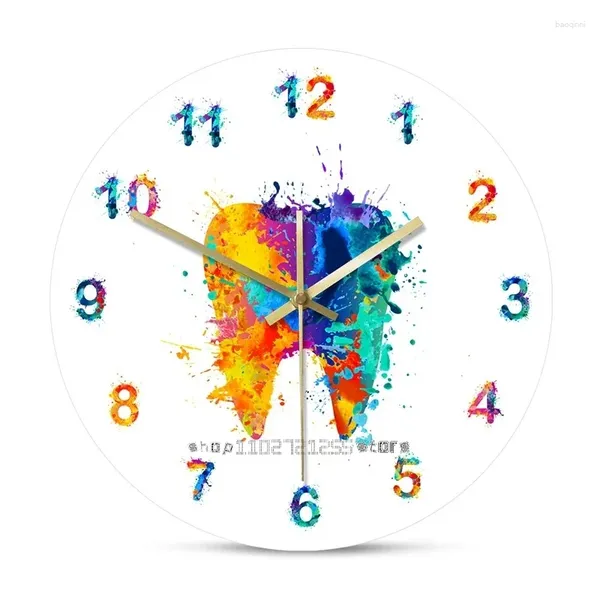 Relógios de parede Aquarela Pintura Dente Impressão ClockClinic Art Non Ticking Watch Ortodontista Dentista