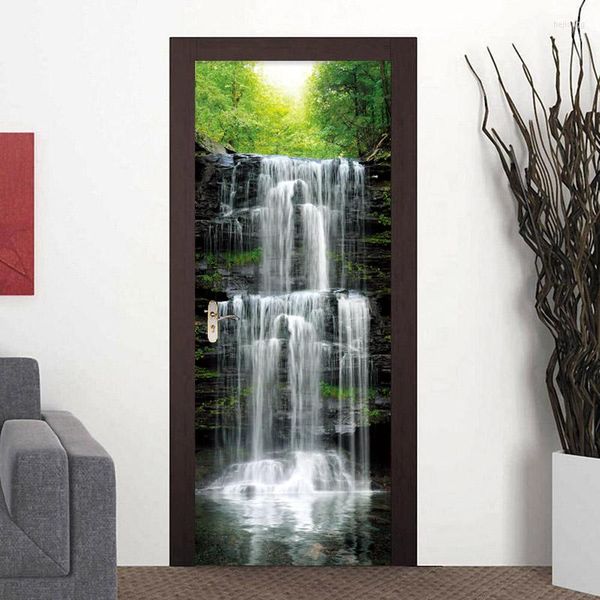 Sfondi PVC autoadesivo adesivo per porta impermeabile cascate classiche paesaggi murali carta da parati soggiorno creativo fai da te muro 3D