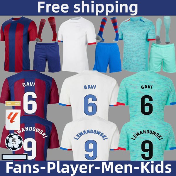 23/24 GAVI Fan Player Version Herren Kinder Fußballtrikots Sets BarCelonaS Home Away 3. 4. Fußballtrikot LEWANDOWSKI LAMINE YAMAL PEDRI JOAO FELIX F.DE JONG R.ARAUJO Camise