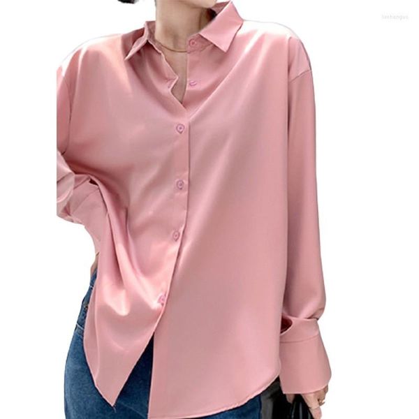 Camicette da donna Primavera 2023 Abbigliamento donna Camicia in raso Camicetta vintage Donna Top trasparente Abito a maniche lunghe Taglie forti Donna Overshirt