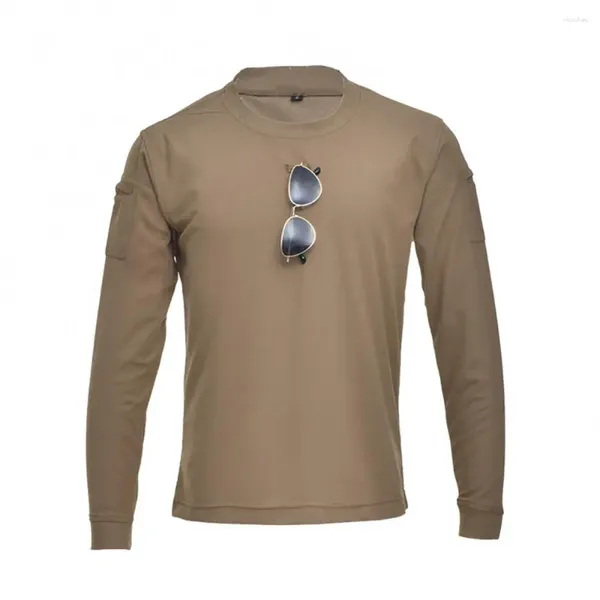 Herren T-Shirts Lose O-Ausschnitt Taschen Männer Casual Pullover Langarm Schweißabsorbierendes T-Shirt Outdoor Wandern Klettern Training Militärhemd