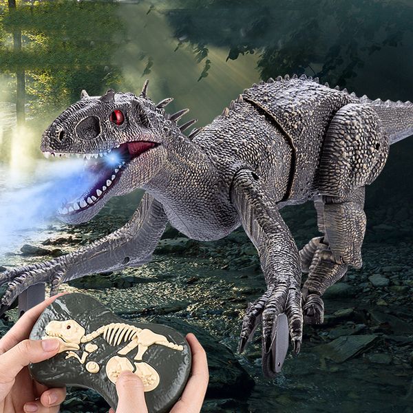 ElectricRC Animali 24G RC Dinosauro Raptor Jurassic World Telecomando Velociraptor Giocattolo Drago a piedi elettrico Giocattoli per bambini Regali di Natale 230419