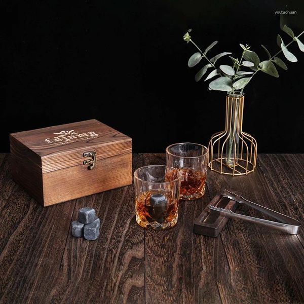 Weingläser, Whiskyglas-Set, Holzkiste, Eisstein, Geburtstagsgeschenk, Tassen, Trinken, Cocktail