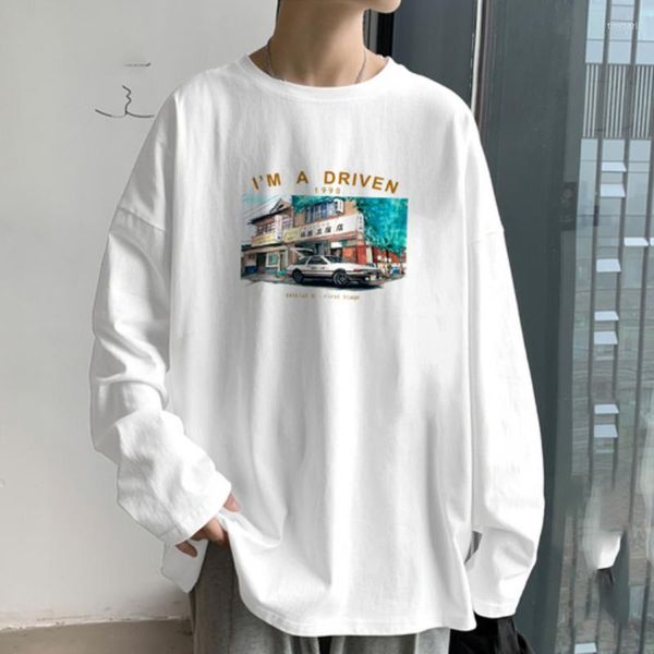 Camisetas masculinas de manga longa T-shirts Summer impresso simples unissex Baggy White Basic Basic Harajuku Hip-Streetwear Spring Spring