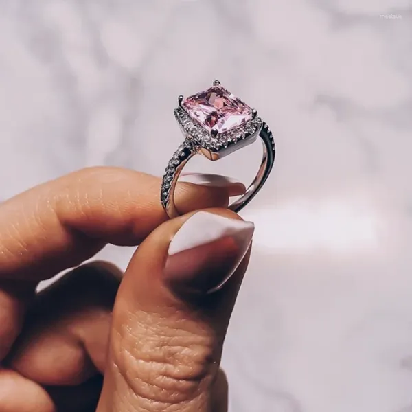 Anéis de cluster clássico 925 prata esterlina rosa 4ct criado diamante casamento noivado cocktail topázio pedra preciosa para mulheres jóias