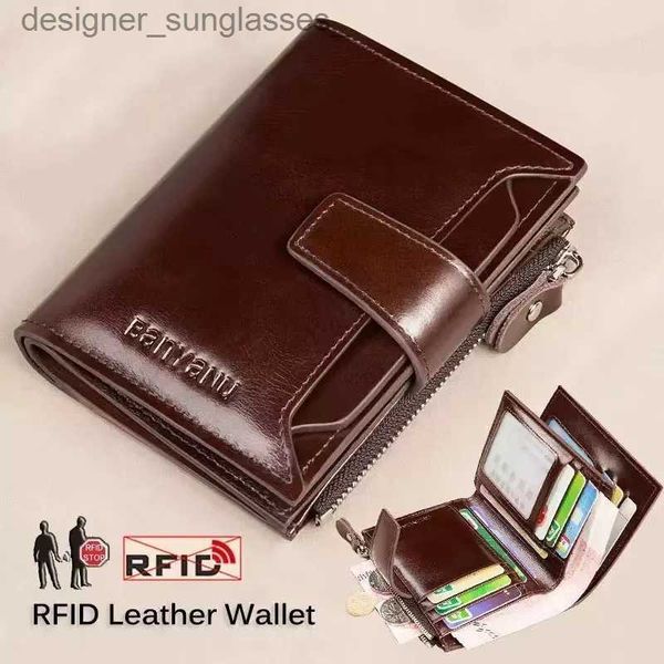 Para Klipler Erkekler Orijinal Deri Rfid Engelleme Trifold Cüzdan Kısa Vintage Çok Fonksiyon Kredi Kartı Sahibi Para Zipper Para Bagsl231120