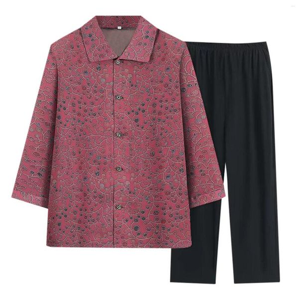 Set di pantaloni a due pezzi da donna per donna 2 pezzi Camicia sottile comoda e fresca estiva con colletto manica a tre quarti aperta sul davanti elegantemente