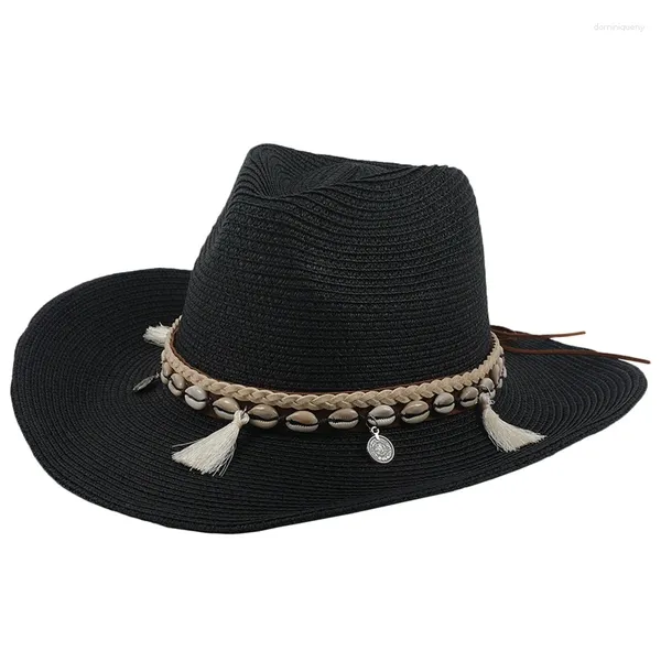 Шляпы Sboy, летняя шляпа с кисточками и ракушками, летняя шляпа для девочек, соломенная шляпа для женщин и мужчин, ковбойская женская модная тканая солнцезащитная пляжная кепка в стиле вестерн