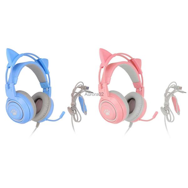 Fones de ouvido para celular SYG25 Cat Ear Game Headset USB + plugue de 3,5 mm Fone de ouvido para jogos com microfone e suporte para luz de respiração Microfone de ajuste de volume YQ231120