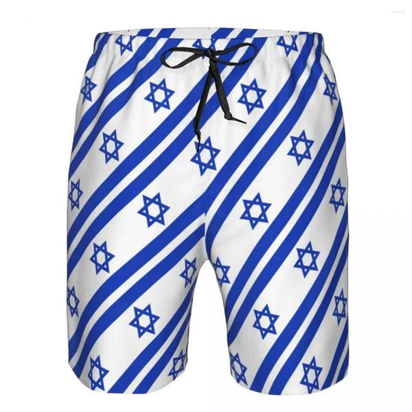 Shorts masculinos homens praia curto de secagem rápida tronco de natação isreal bandeira padrão swimsuit banho