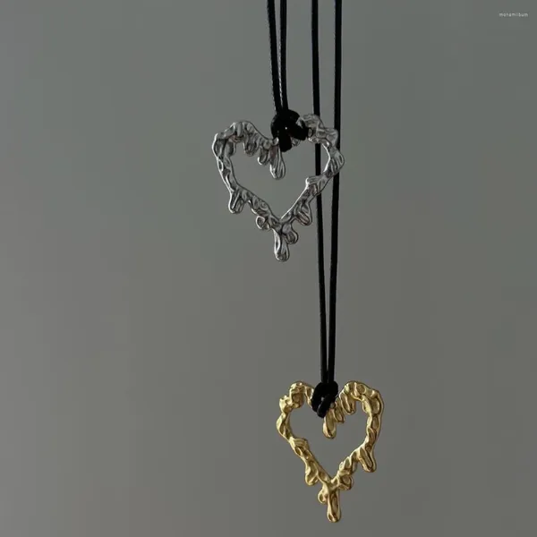 Pingente colares criativo aço inoxidável oco coração para mulheres preto couro corrente gargantilha jóias acessórios