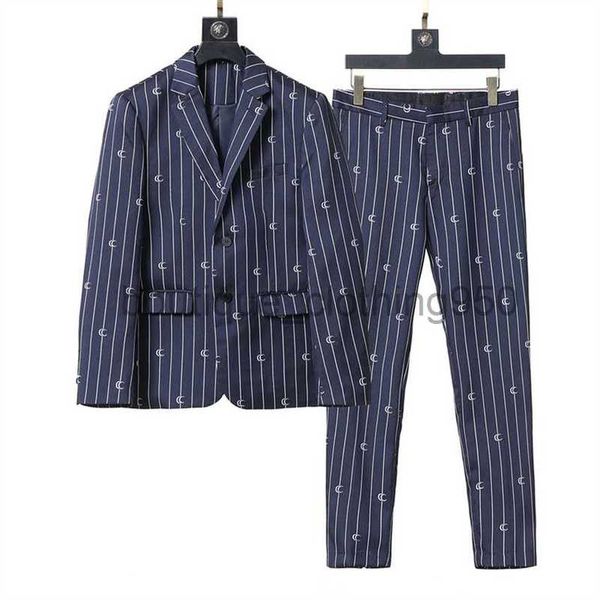 Abiti da uomo di lusso Stilista Blazer Uomo Classico Casual Stampa floreale Giacca di lusso Marca blu Lattice Stripe Manica lunga Giacca da abito slim Pantaloni # PZ1