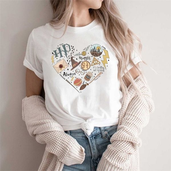 Maglietta da donna HP Magic Movie Inspired Camicia Wizard School Home Castle 9 3 4 Death Hallow Tees Maglietta universale da viaggio abbinata 230419