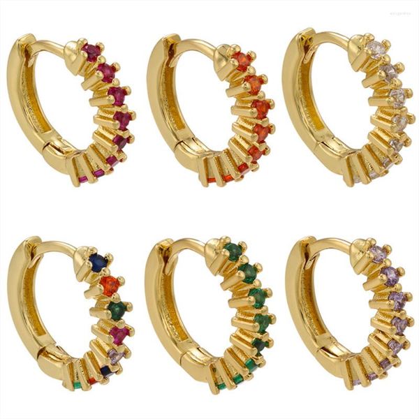 Orecchini a cerchio Orecchini color oro Ottone pavimentato Zircone Gemma artificiale Perforazione di cristallo Gioielli per orecchie per le donne Moda all'ingrosso